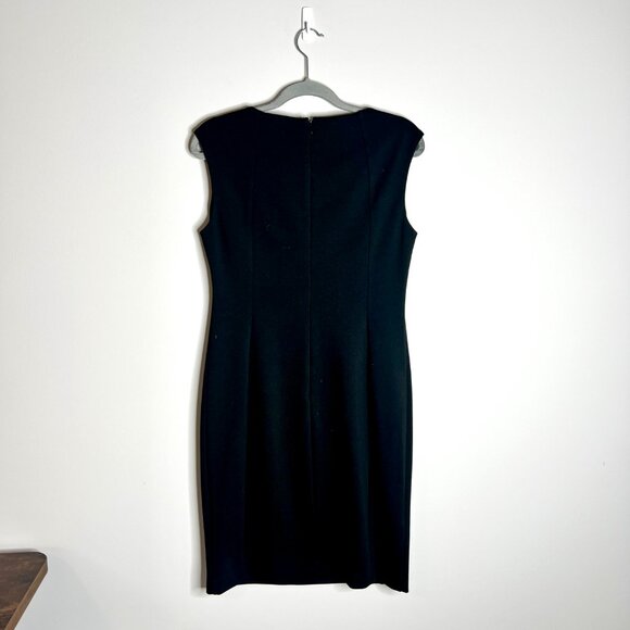 Calvin Klein Black Sheath Career Dress Gold Chain Detail Modest Minimalist Sz 10 - Picture 4 of 4